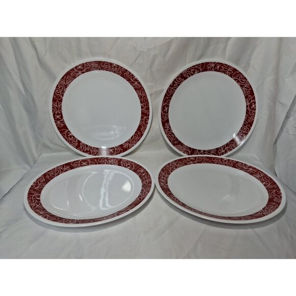 Corelle Bandhani Dinner Plates 10 1/4" Diameter, Set of 4 , Red Trim, - Picture 1 of 5